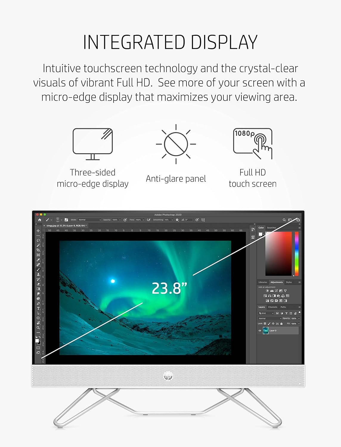 HP 24" All-in-One Desktop, AMD Ryzen 7 5700U, 16 GB, 256 GB SSD & 1 TB Hard Drive, Full HD IPS Touchscreen, Windows 11 Home, 4 USB Ports, Privacy Camera, Dual Mics, Keyboard & Mouse (24-cb0090, 2021)