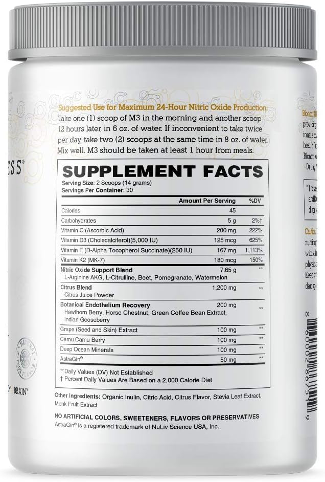 Bionox, Nitric Oxide Supplement, NO Booster, Highest Grade, Beet Powder, L Arginine, L Citrulline in 2 to 1 Ratio, Vitamin D, Antioxidant & Cardiovascular Complex, 60 Scoop, Citrus Flavor