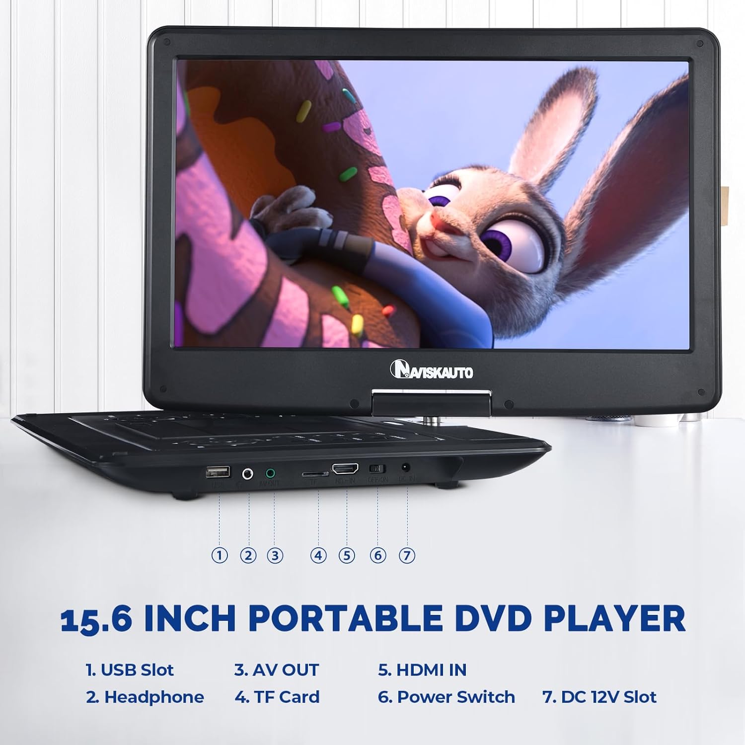 NAVISKAUTO 17.9" Portable DVD Player with 15.6'' Large Screen 6 Hours Rechargeable Battery Support HDMI Input, Sync Screen, Last Memory, Region Free, USB/TF Card
