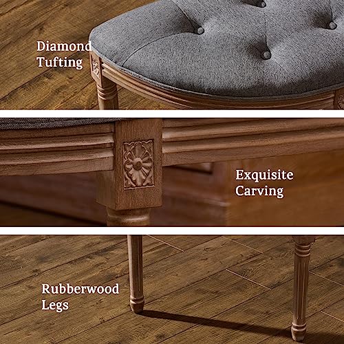 VONLUCE Half Moon Window Bench, 49" French Country Bench for Bedroom End of Bed, Farmhouse Upholstered Tufted Entryway Bench, Beige