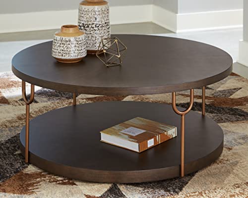Signature Design by Ashley Ranoka Contemporary Round 42" Coffee Table, Metallic & Goldtone Finish