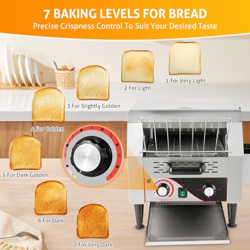WICHEMI Commercial Toaster 300 Slices/Hour Conveyor Restaurant Toaster 2200W Electric Conveyor Toaster for Bun Bagel Bread Heavy Duty Stainless Steel Conveyor Toaster