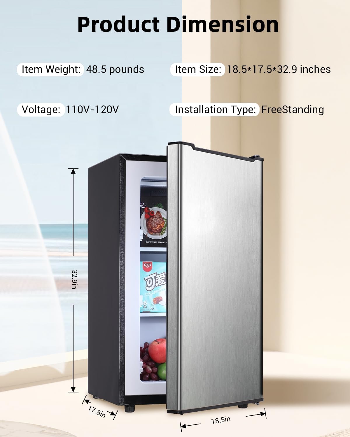3.2 Cu. Ft. Compact Upright Freezer with 2 Shelves and 3 Level Adjustable Thermostat, Ideal for Office, Bar, Kitchen and Dorm, Silver