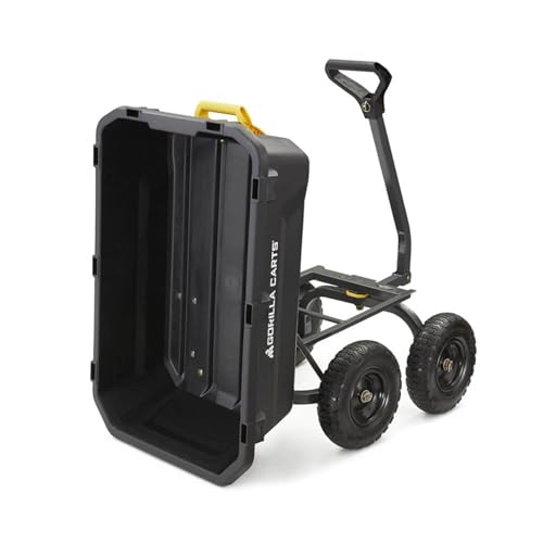 Gorilla Carts Heavy-Duty Dump Cart, Patented Quick-Release Dumping, Steel Frame, 600 lb Capacity, No-Flat 10-Inch Tires, Utility Wagon for Garden, Yard, Beach
