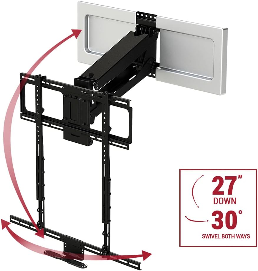 MantelMount MM540 - Above Fireplace Pull Down TV Mount for 40" to 80" Screen TVs to 90 lbs, with Patented auto-straightening, Adjustable Stops, Heat Sensor Handles & Paintable Covers