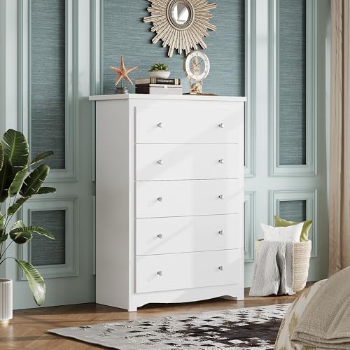 WLIVE Wood Dresser with 5 Drawers, Black Wooden Storage Cabinet, Organizer Drawers for Bedroom, Living Room, Hallway, Measuring 15.75" W * 31.50" D * 45.35" H ﻿