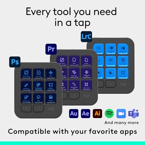 Logitech MX Creative Console, 9 Customizable LCD Keys, Stream Deck Accessories, Control Dial for Graphic Design, Adobe, Zoom, Spotify - Graphite, 3-Month Adobe Creative Cloud Membership