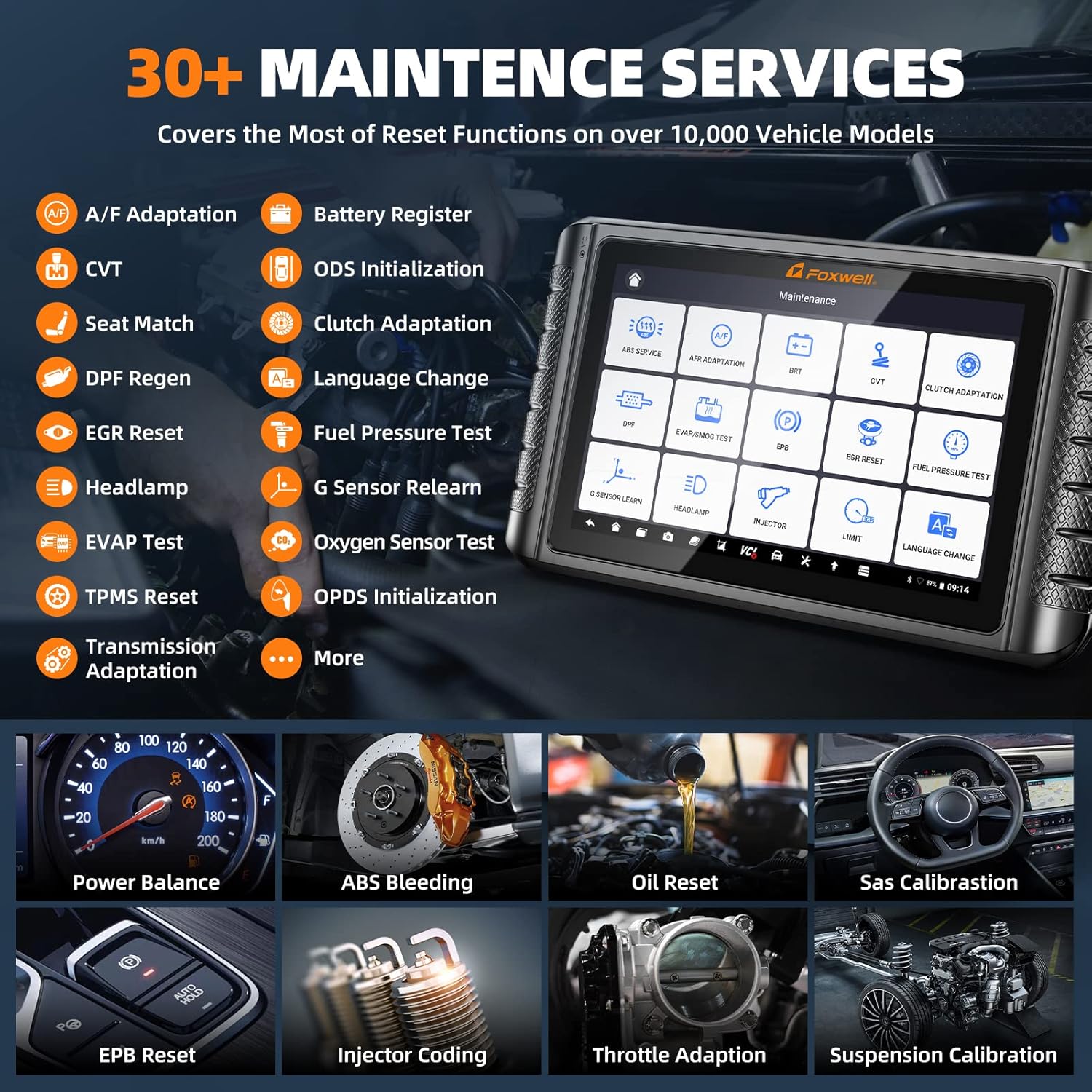 FOXWELL NT1009 Bluetooth Bi-Directional Scan Tool, ECU Coding, 30+ Reset, All System Diagnostic Tool, 3-Years Free Update, Fit for FCA Cars, CAN FD, 10.1 inch Car Scanner, OBD2 Scanner for All Cars