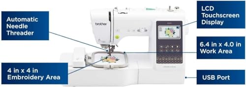 Brother SE700 Sewing and Embroidery Machine, Wireless LAN Connected, 135 Built-in Designs, 103 Built-in Stitches, Computerized, 4" x 4" Hoop Area, 3.7" Touchscreen Display, 8 Included Feet, White