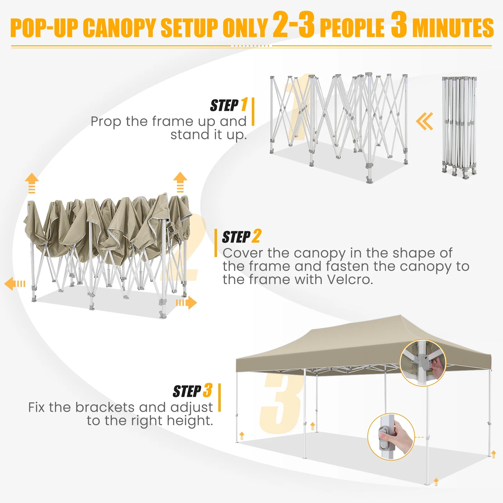 SANOPY 10x20 Pop up Canopy Tent Heavy Duty Party Tent Easy Set-up Instant Commercial Folding Outdoor Waterproof & UV 50+ Party Wedding Gazebo w/Roller Bag, 4 Sandbag (Upgraded Frame & Windproof),Khaki