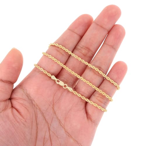 Nuragold 10k Yellow Gold 2mm Rope Chain Diamond Cut Necklace, Mens Womens Jewelry 16" 18" 20" 22" 24" 26" 28" 30"