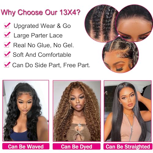 Wear And Go Glueless Wigs Human Hair Pre Plucked Pre Cut No Glue 13x4 Deep Wave Lace Front Wigs Human Hair Ready To Wear Glueless Wigs For Black Women Natural Color Deep Wave Wig(28 Inch)