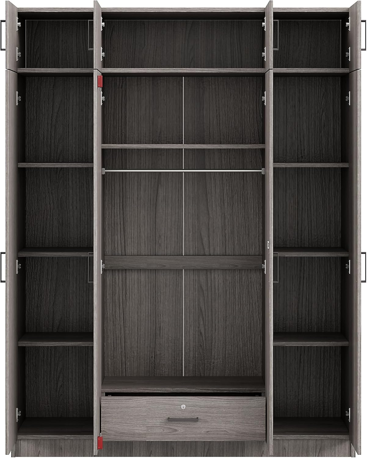 Modern Wardrobe with 4-Door and 1 Drawers, Wood High Cabinet Closet, 80.8" Tall Bedroom Armoires with Shelves, Hanging Rods and Top Cabinet for Bedroom Entryway (Gray-BB01)