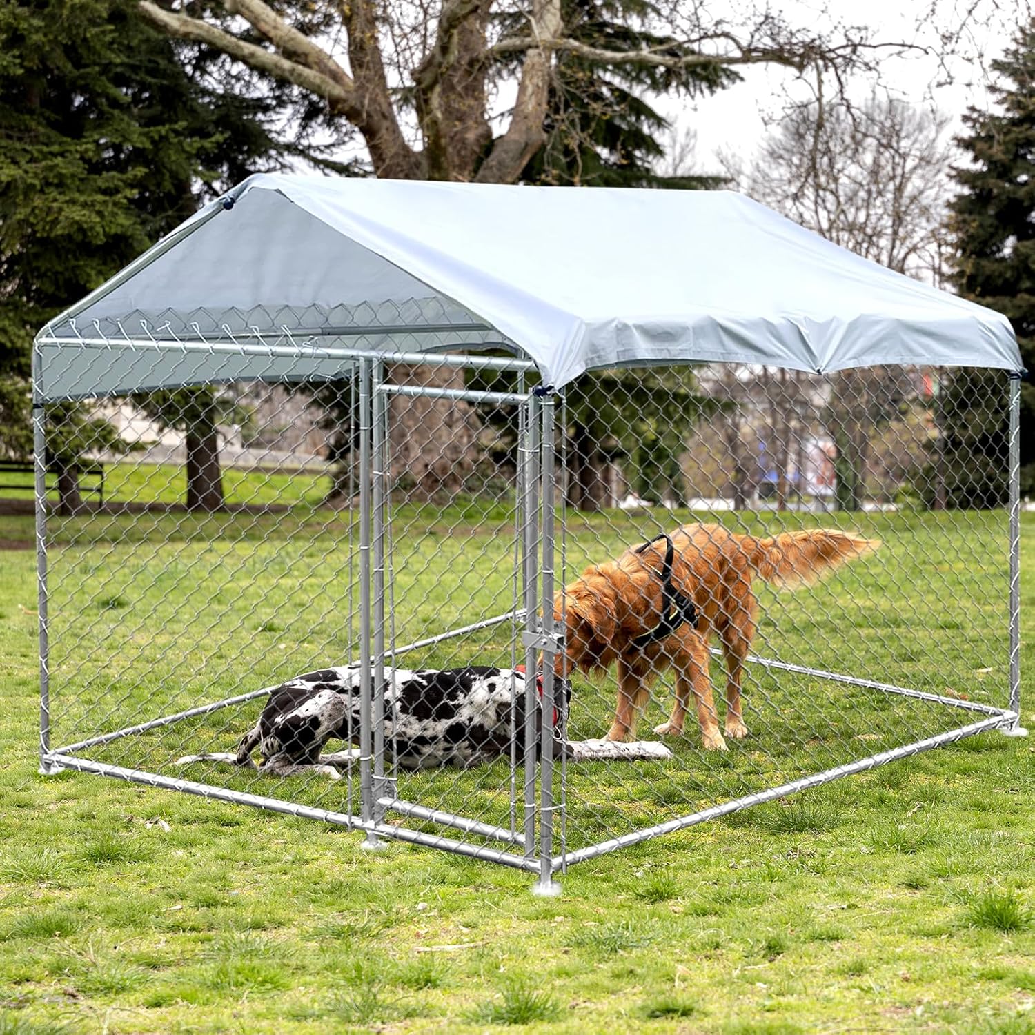 Outdoor Dog Kennel Heavy Duty Dog Cage with Waterproof Roof UV-Resistant Cover Anti-Rust Metal Mesh Fence and Lockable Door Chain Link Dog Exercise Pen Run for Dogs, 6.5x6.5x5 ft