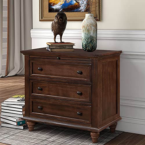Knocbel 3-Drawer Nightstand with Pull-Out Tray, Wooden Bedside Night Stand Sofa Side End Table with Legs, 110lbs Weight Capacity, 28.1" H x 28" W x 16.9" D (Blue)