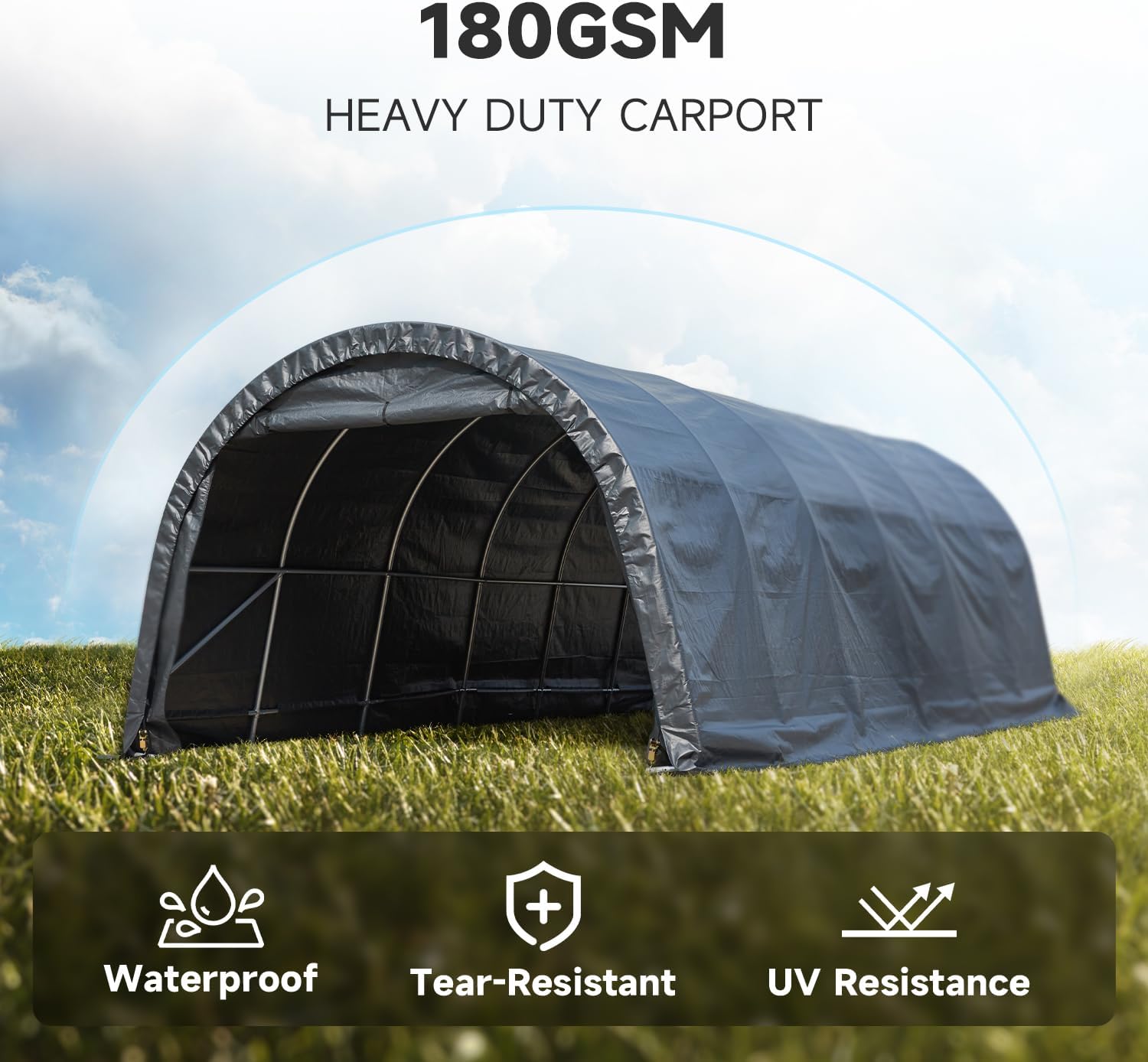 MELLCOM 12 x 24 FT Heavy Duty Carport, Portable Garage with All-Steel Metal Frame and Round Style Roof, Anti-Snow Car Canopy Outdoor Storage Shelter for Car, Truck, Boat