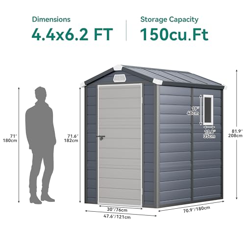 YITAHOME Light Gray Resin Tool Shed, 36 Cu Ft Waterproof Outdoor Horizontal Storage, Weather-Resistant Utility Shed with Air Vent for Trash and Lockable Doors, Garden Tools