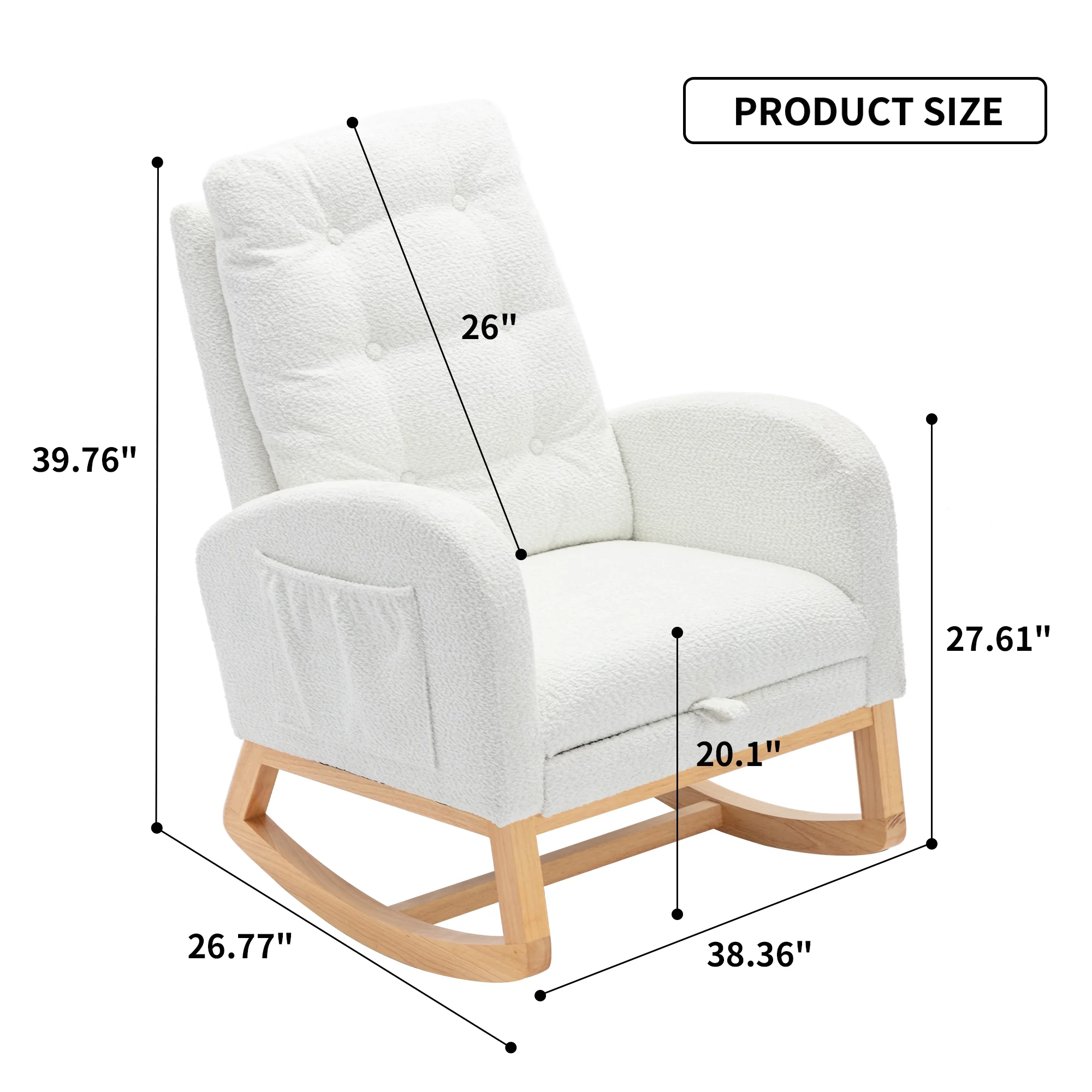 Nursery Rocking Chair with Footrest - High Back, Rubber Wood Rocking Legs, Ideal for Bedroom and Living Space
