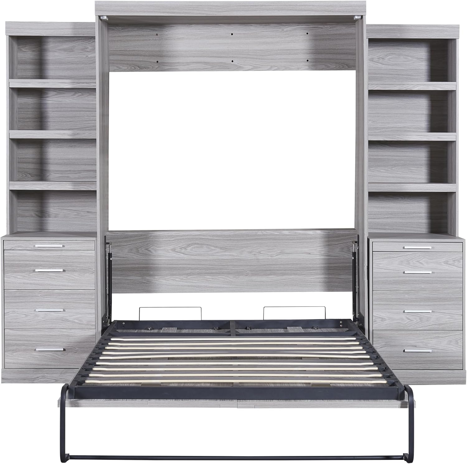 Harper & Bright Designs Full Size Murphy Bed, Wood Full Murphy Bed with Storage Shelves and Drawers, Gray