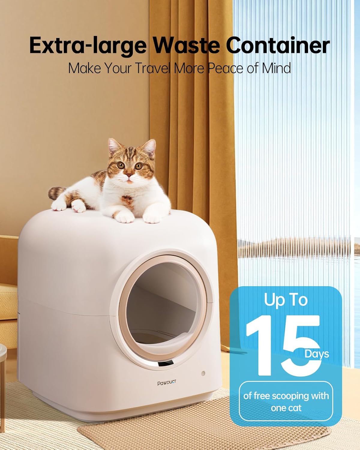 Automatic Cat Litter Box Self Cleaning, Anti-Pinch Robot Cat Litter Box, Large Cat Litter Box for Multiple Cats, Smart APP Remote Control/Odor Removal, with Waste Bags/Mats