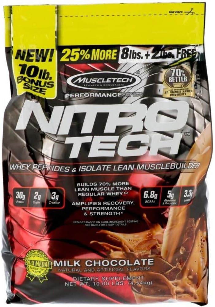 MuscleTech Nitro-Tech Whey Protein Powder Isolate & Peptides | Protein + Creatine for Muscle Gain & BCAA Amino Acids + Electrolyte Powder Amino Build 7g of BCAAs + Electrolytes Support