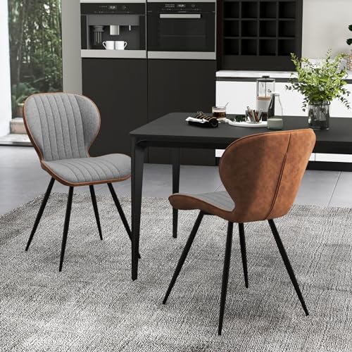Giantex Upholstered Dining Chairs Set of 2, Modern Accent Chairs w/Curved Backrest, U-shaped Seat & Non-slip Foot Pad, Armless Leisure Chairs, 330 LBS Load, Kitchen Chair for Living Dining Room