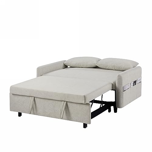 GIA 3 in 1 Convertible Sleeper Sofa, Loveseats Futon Couch Pullout Bed for Living Room,Love Seat Chaise Lounge with Adjsutable Backrest, Storage Pockets, 2 Pillows, Gray
