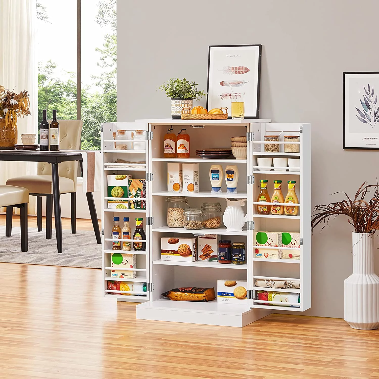 HOOMHIBIU Cabinet  Pantry Cabinet Cupboard with Door and Adjustable Shelves  Freestanding Utility  Cabinet for Dinning Room/Living Room  White