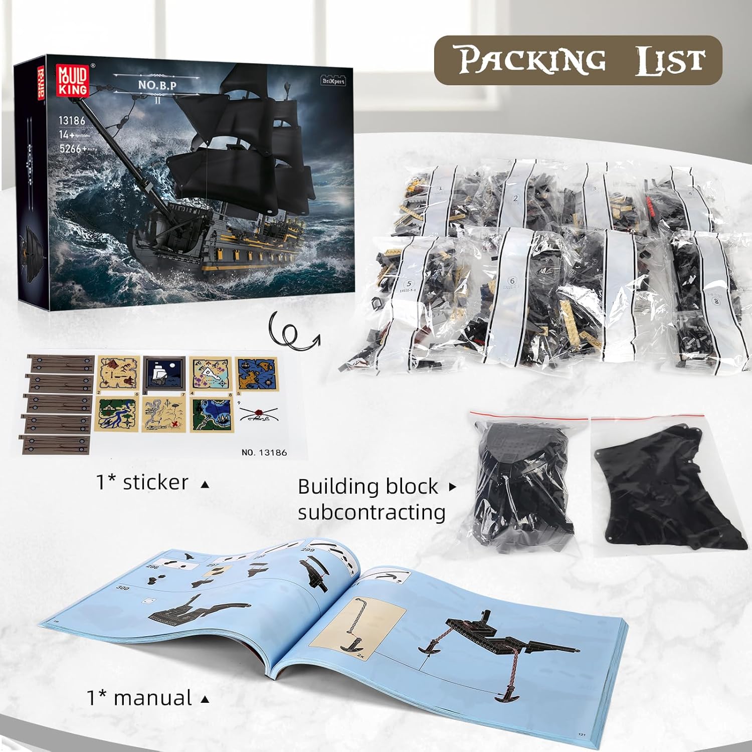 Mould King Large Pirates Ship Model Building Blocks Kits, MOC Black Pearl Sailboat Model Construction Set to Build, Gift for Kids Age 8+/Adults Collections Enthusiasts (5266+ Pieces)