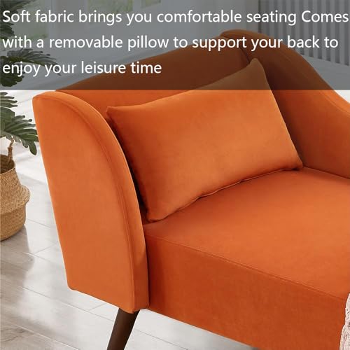 Modern Chaise Lounge in Comfortable Velvet Fabric with Tilting Backrest and Curved Armrests, 1 Pillow for Living Room, Bedroom, Guest Room, Apartment and Office. (Grey)