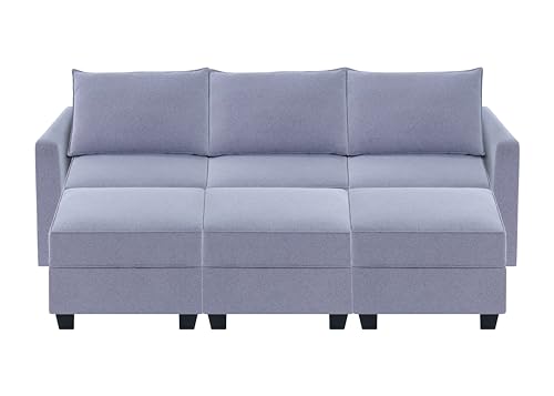 Naomi Home Elizabeth Modular Sofa Sectional Sleeper Couch with Ottoman Air Leather - 6-Seater Sofa with Storage Seat - Convertible Sectional Sofa Couch Bed for Living Room - Caramel