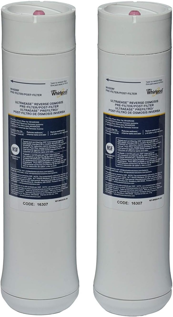 Whirlpool WHAROS5 Reverse Osmosis Water Filtration System, 14" deep x 13" Wide x 15 inches Tall, Blue & WHEERM Replacement Membrane, Single Unit, White