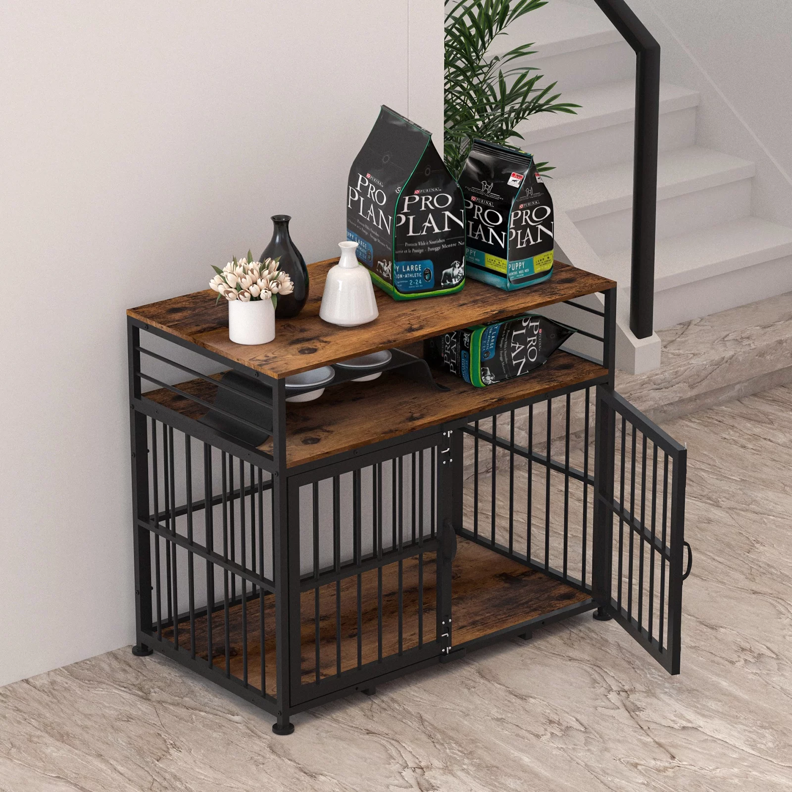NBTiger Dog Crate Furniture with Storage Shelf, Wooden Puppy Kennel for Small Medium Large Dogs, 40" Decorative Pet Cage House End Table Indoor, Brown