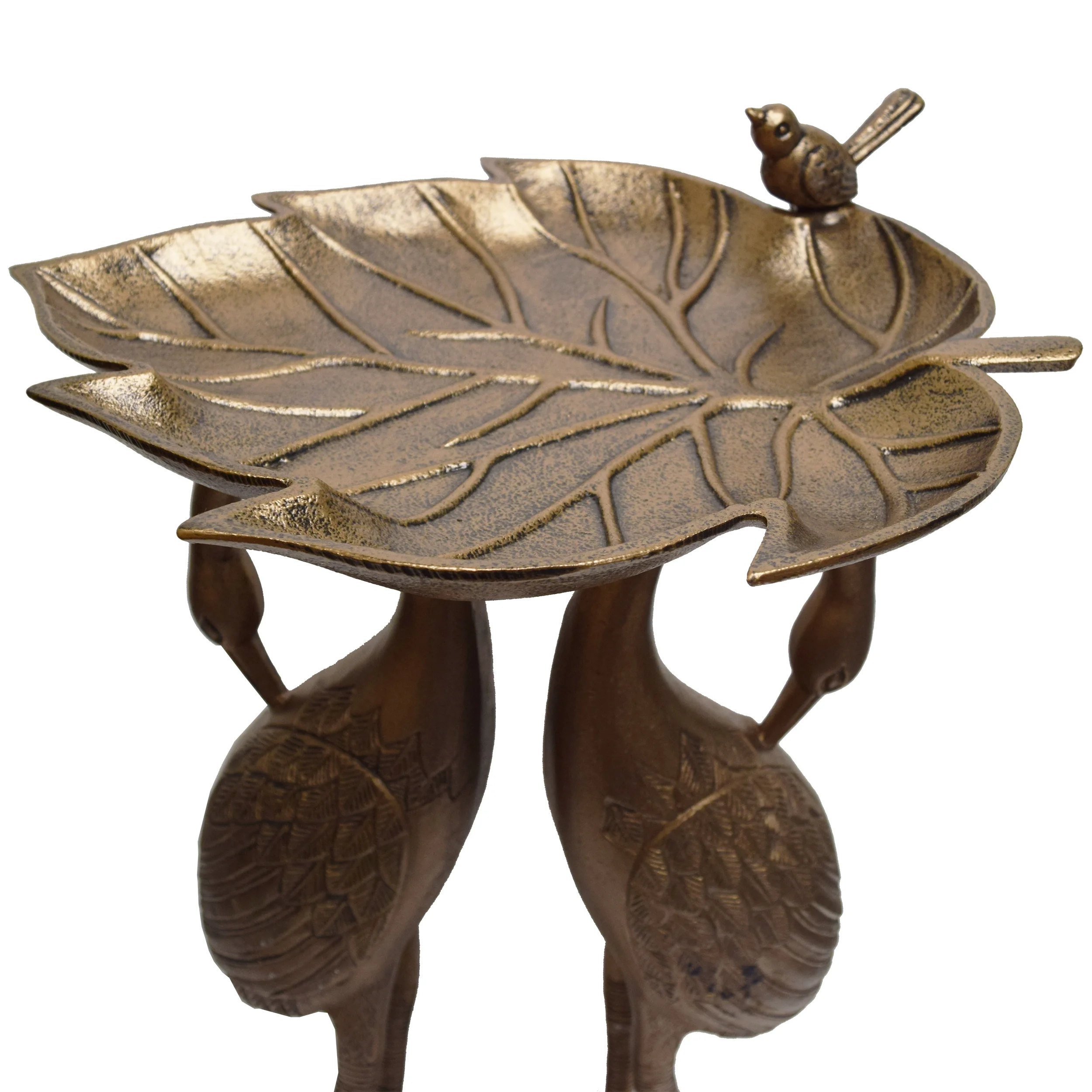 Cast Aluminum 30-in Twin Crane Bird Bath with Leaf Bowl