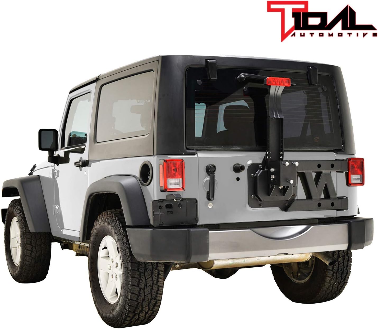 Tidal Fit for 2007-2018 Wrangler JK Tire Carrier with Third Brake Light Bracket.
