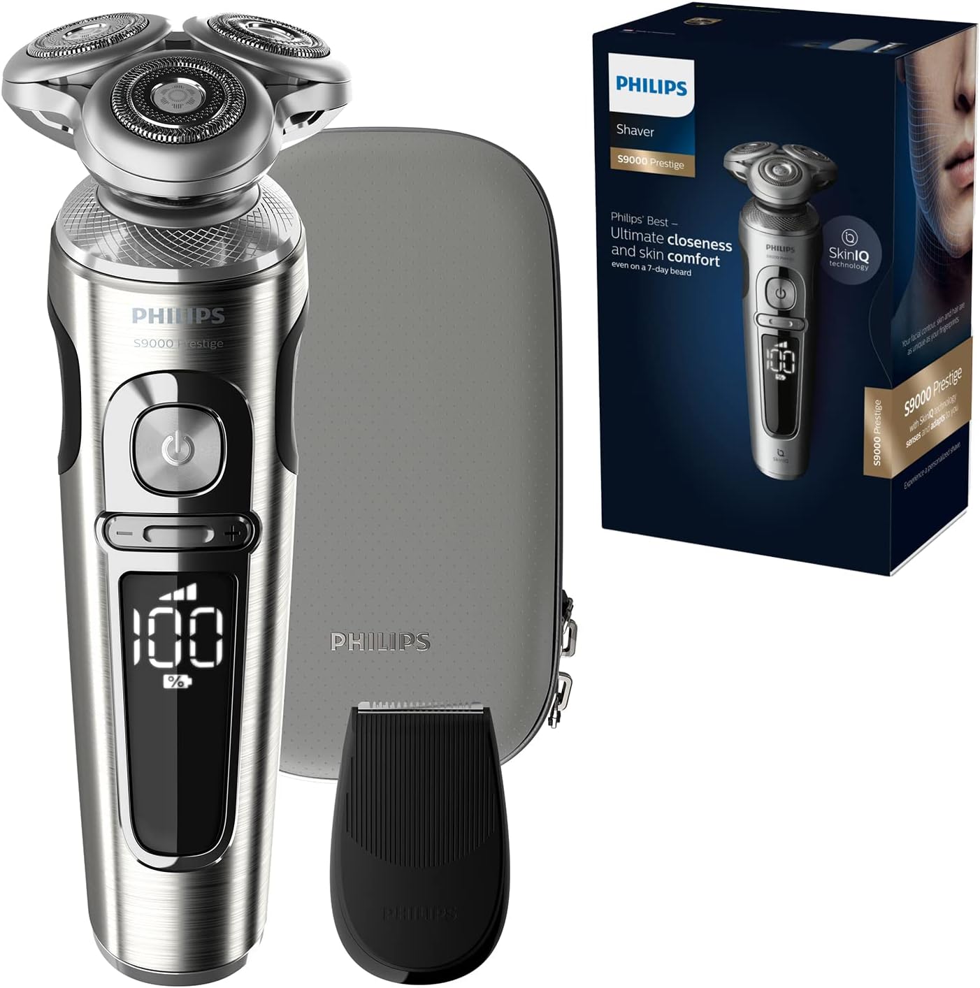 Philips Norelco Men’s Shaver Series 9000 Prestige Rechargeable Wet or Dry Electric Shaver with Trimmer Attachment and Premium Case