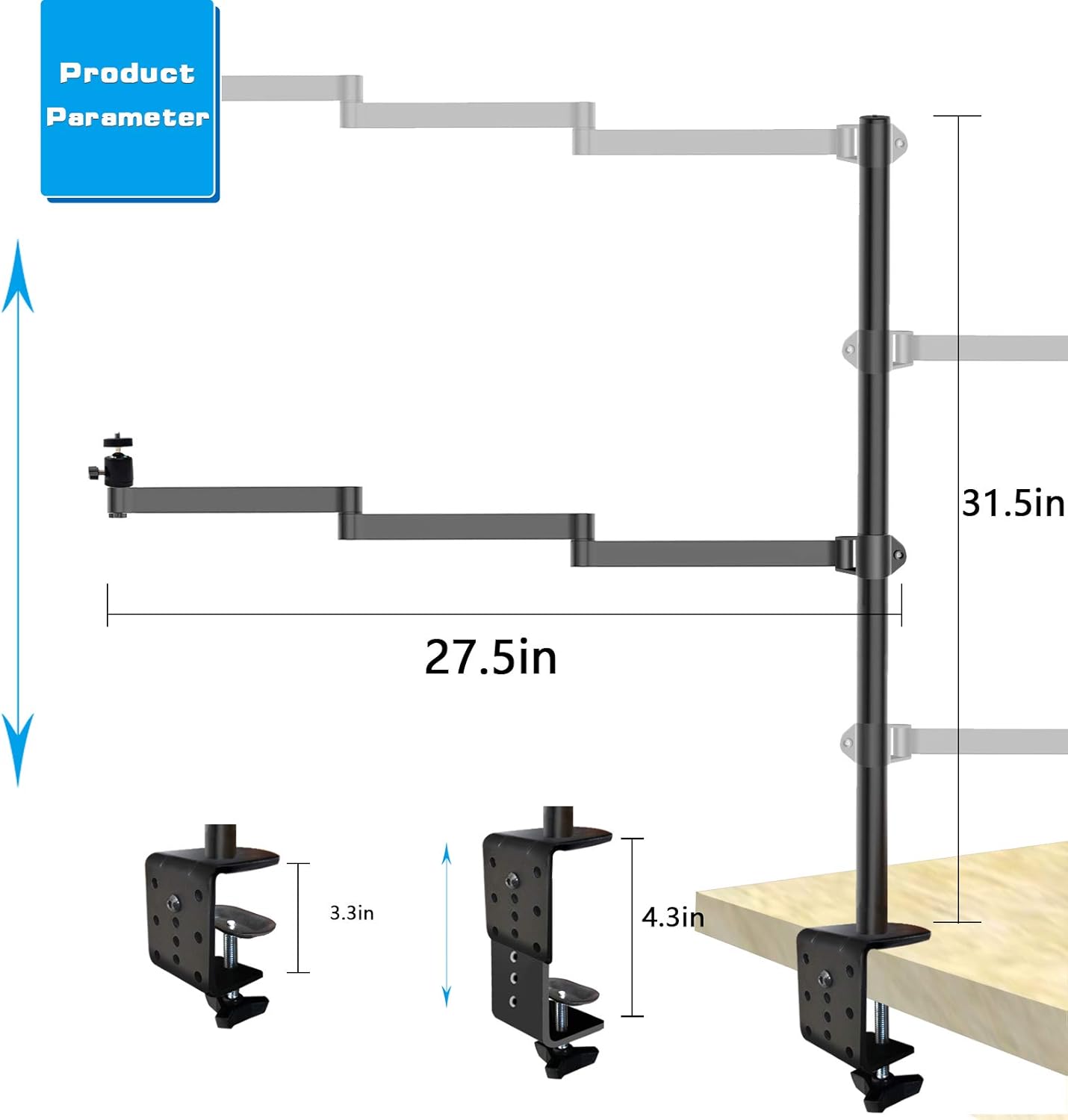 Heavy Desktop Overhead Camera Mount Rig Stand, Top Down DSLR Photography Holder with Flexible Arm and 360° Ball Head, Adjustable Height and Length for Ring Light/Video Camera/Webcam/Panel Light
