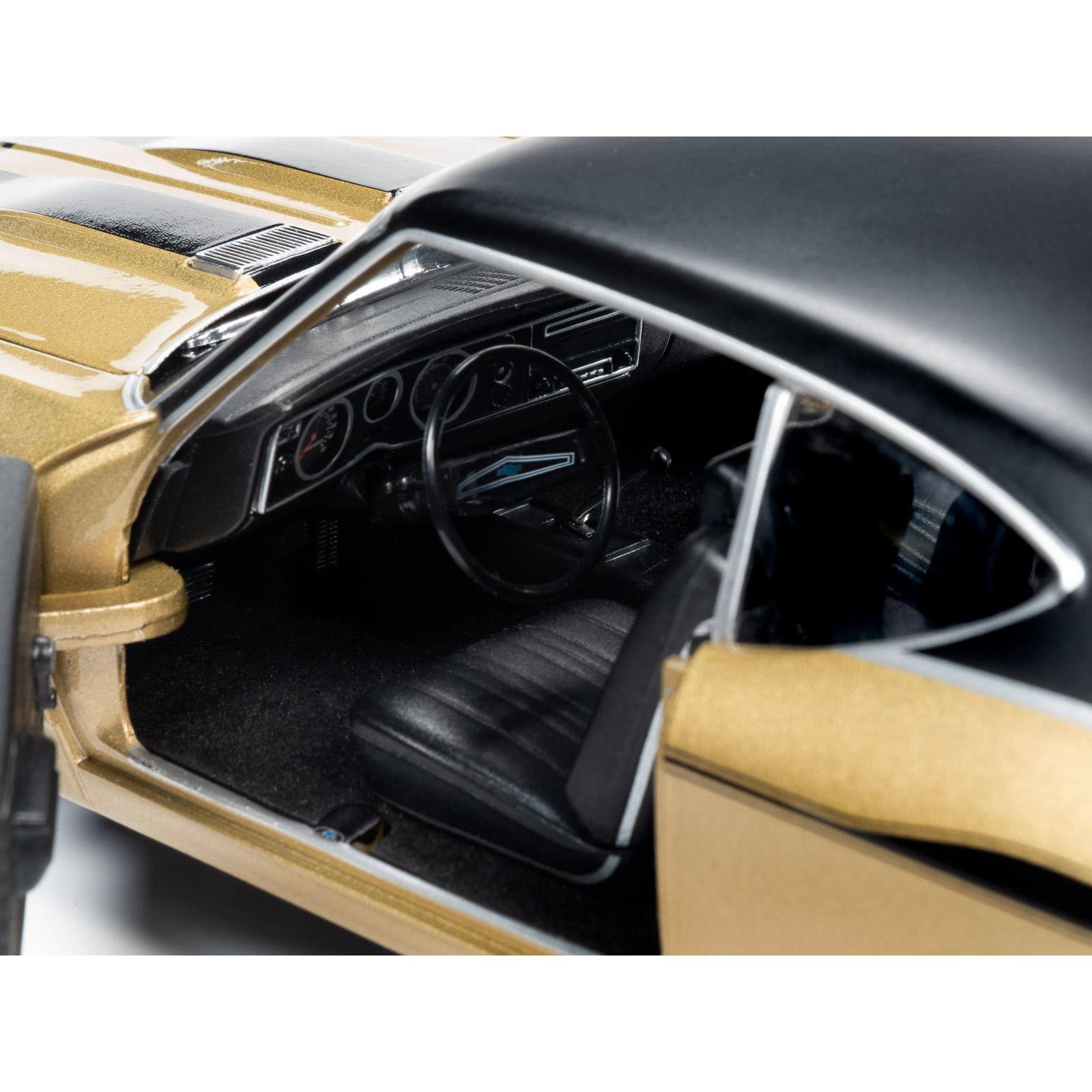 1969 Chevrolet Chevelle Yenko Hardtop Olympic Gold Metallic with Black Top and Black Stripes 1/18 Model Car by Autoworld
