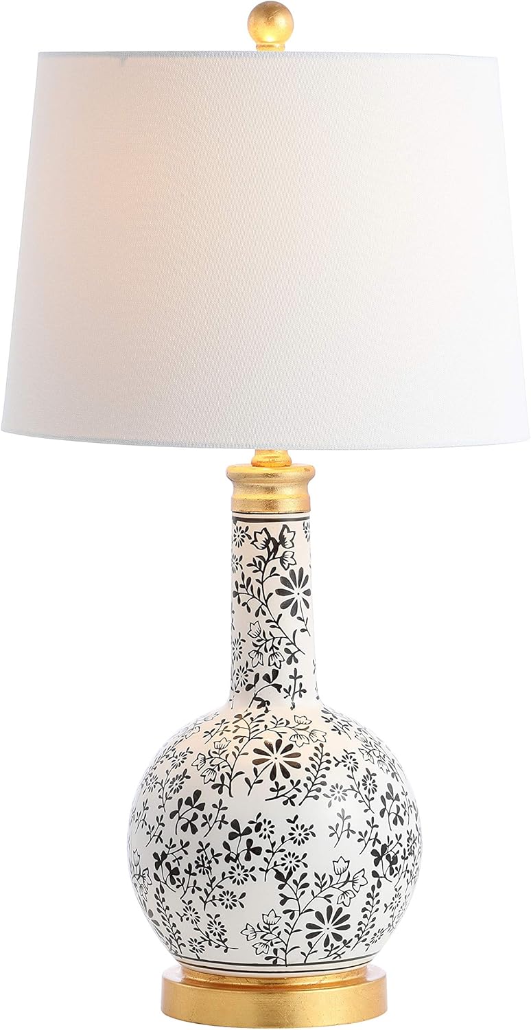 SAFAVIEH Lighting Collection Bodie Floral Black/ White 26-inch Bedroom Living Room Home Office Desk Nightstand Table Lamp Set of 2 (LED Bulbs Included)