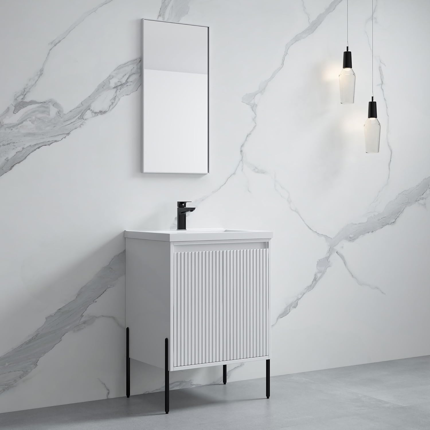 Dowell 24" Inch White Bathroom Vanity with Ceramic Sink Combo, Modern Bathroom Cabinet with Soft-close Door, Freestanding Single Bathroom Vanity Set - 002 Series [Assembly Required]