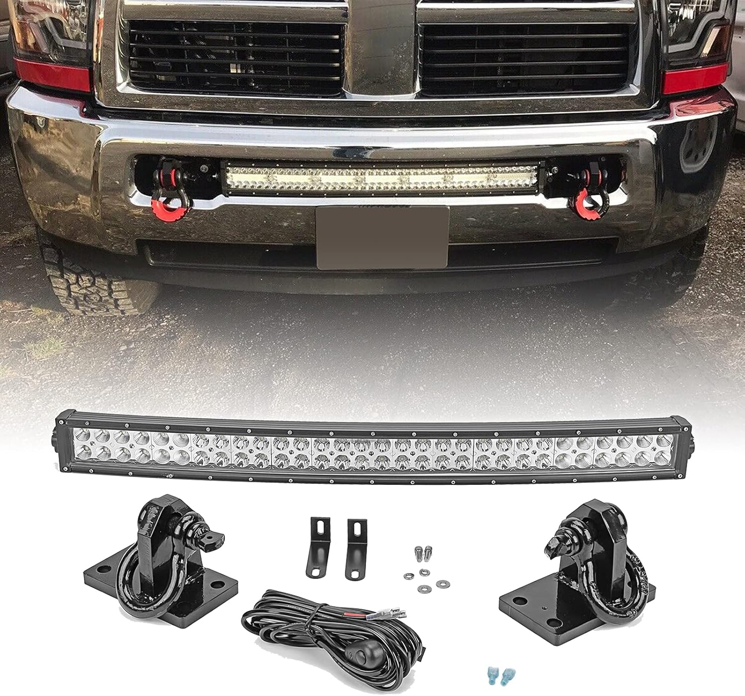 WSays Tow Hook 32 Inch LED Light Bar Front Hidden Bumper Mounting Bracket Compatible with 4th Gen 2010-2019 RAM 2500/3500/4500