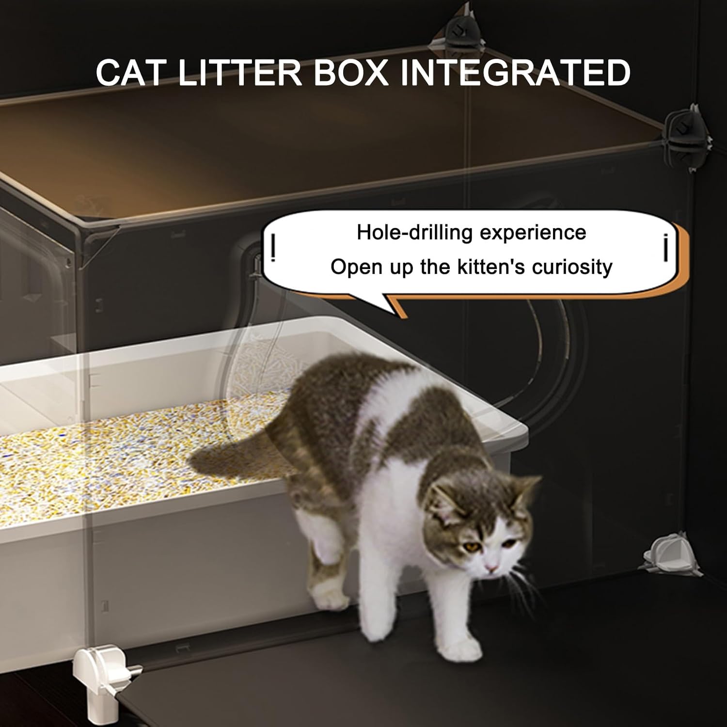 Cage for Cats Cat Cages Indoor with Litter Box, Cat Enclosure with Wheels, 2-Tier Large Cat Cage Indoor Enclosure with Transparent Windows and Knob Locks, Good Ventilation