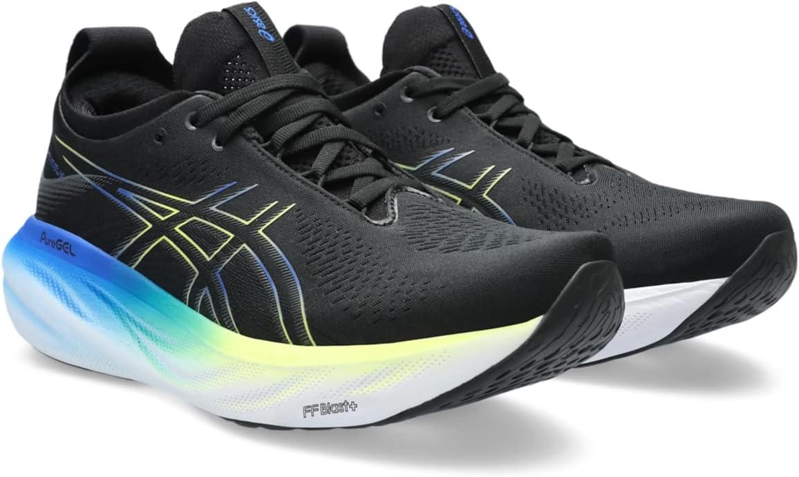 ASICS Men's Gel-Nimbus 25 Running Shoes, 10, Black/Glow Yellow