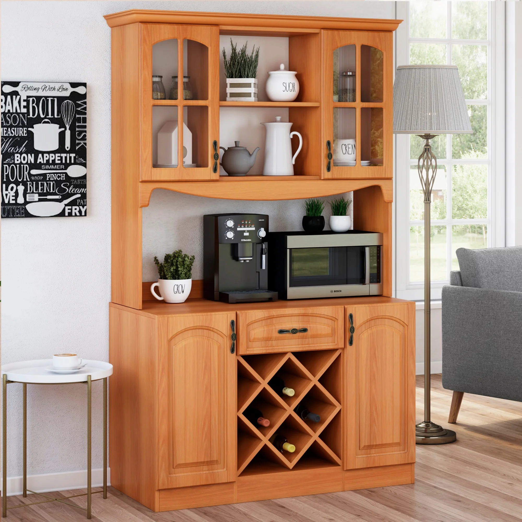 Living Skog 73 in Pantry Kitchen Storage Cabinet Wine Buffet MDF White