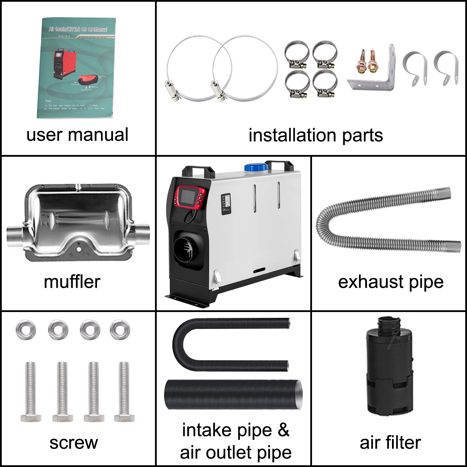 VEVOR Diesel Air Heater All in One, One Air Outlet, Diesel Heater 12V 5KW, Fast Heating, Diesel Parking Heater