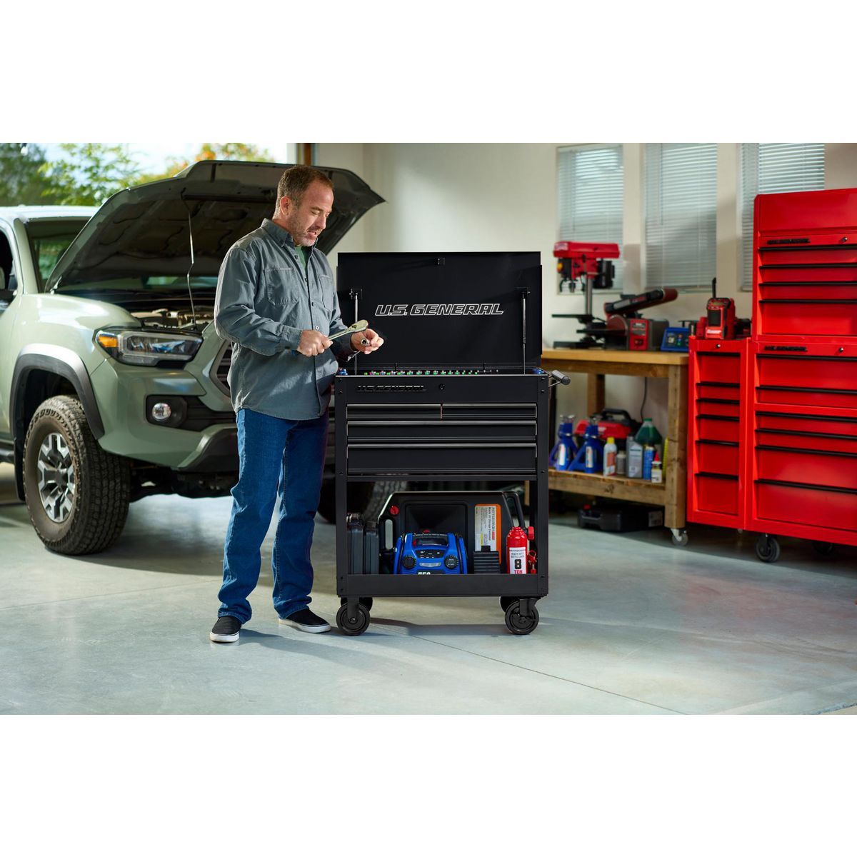 U.S. GENERAL 30 in., 4-Drawer Tech Cart, Red