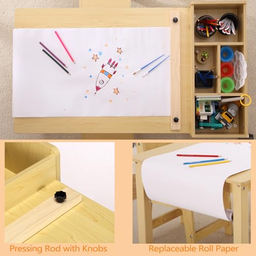 Kids Art Table with 2 Chairs, Toddler Craft Play Wood Activity Desk with Large Storage Shelves for Writing Drawing,Nursery, Children's Wooden Furniture for Classroom Daycares,Home