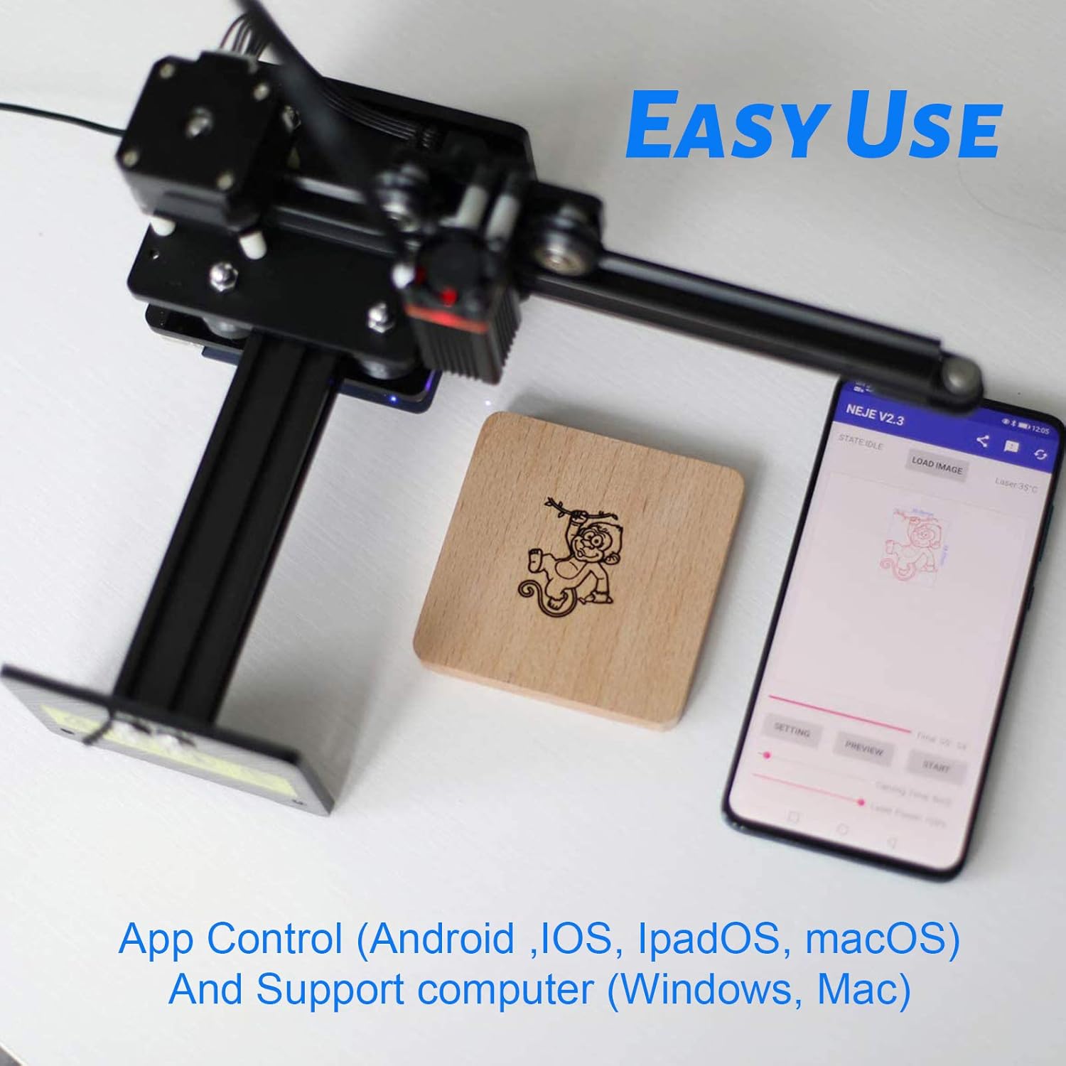 NEJE Master 2 Mini Engraving Machine, CNC Engraver for Plywood, Unfinished Wood，App Control with NEJE Software, 2.5W Output, 110 x 120 mm