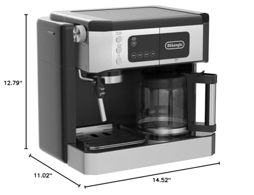De'Longhi All-in-One Combination Coffee Maker & Espresso Machine + Advanced Adjustable Milk Frother for Cappuccino & Latte + Glass Coffee Pot 10-Cup, COM532M black