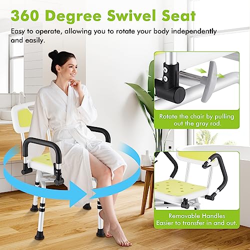 YUCHENGTECH Swivel Shower Chair with Armrests and Back Rotating Shower Chair for Seniors 360° Swivel Bath Chair Havy Duty Pivoting Shower Chair for Bathtub with Padded Seat Adjustabl Height